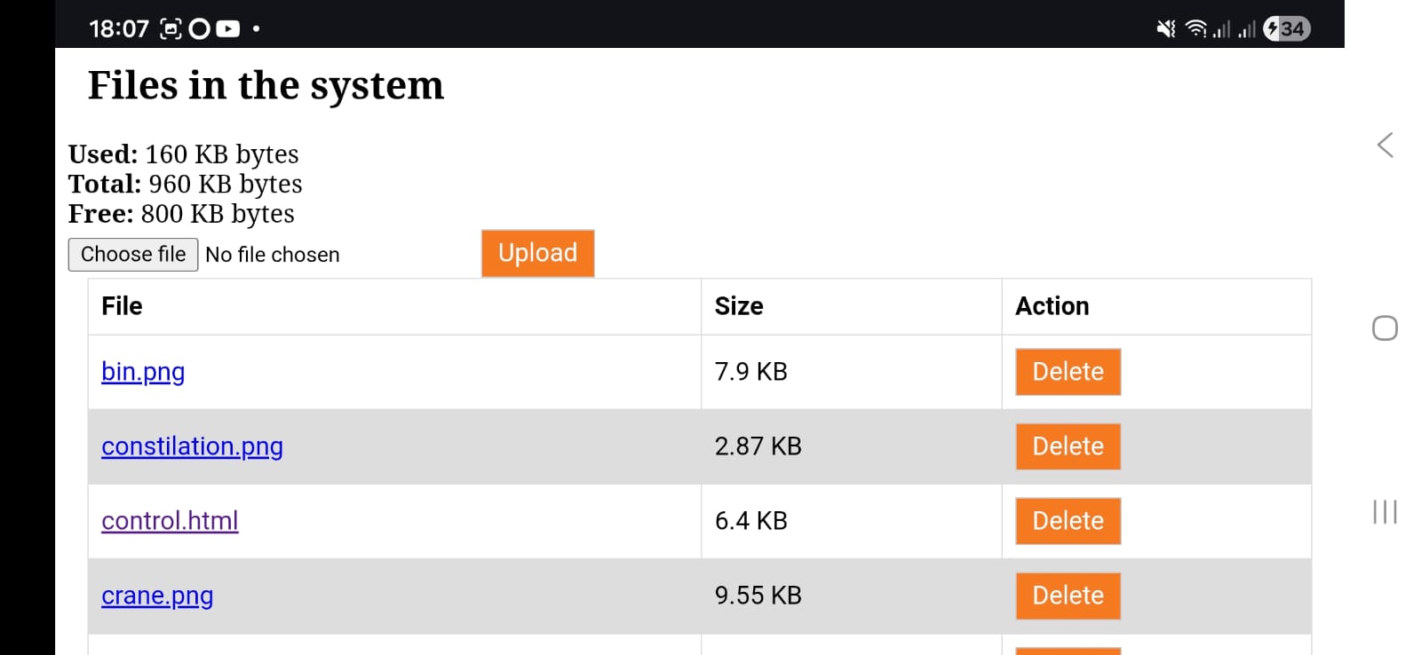 File upload interface